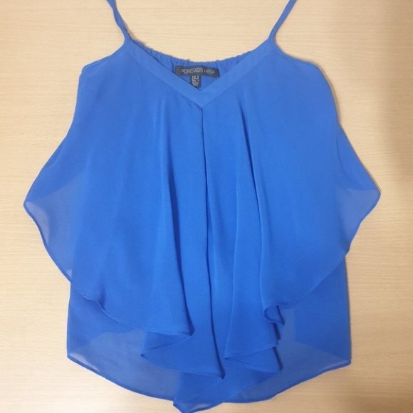 FOREVER NEW Blue V-Neck Layered Flowy Top AU-8 w/ Adjustable Spaghetti Straps - Picture 15 of 15